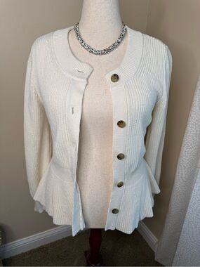 41 Hawthorn Cream Button-Front Peplum Knit Cardigan